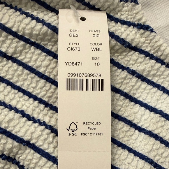 J. Crew Claudia White/Blue Stripe Scrunchie One-Piece Swimsuit/NWT/10 - Picture 7 of 14